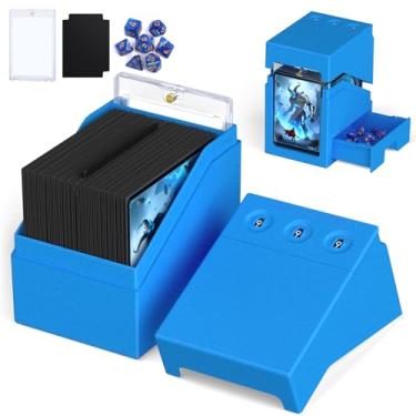 Imagem de Proijeut Caixa de baralho Commander com contador de vida, caixa de baralho para exibição Commander comporta 100 cartas de manga dupla, caixa de armazenamento de cartas mágicas adequada para MTG, TCG