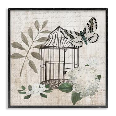 Imagem de Stupell Industries Vintage Menagerie Butterfly Florals Black Framed Giclee Art Design por Nan, 12 x 12
