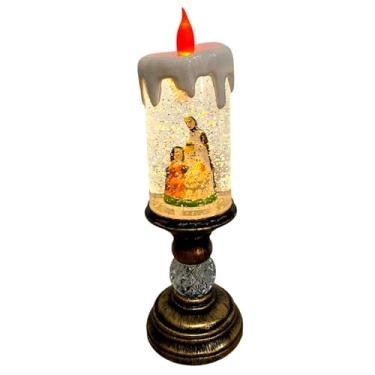 Imagem de Velas de Natal sem chama, boneco de neve, globo de neve de Natal com música e neve caindo, velas falsas de LED para decoração interna e externa, casamento, decorações de mesa (religião)