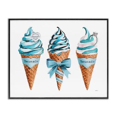 Imagem de Stupell Industries Cones de sorvete glam azul emoldurado preto giclée design artístico por Amanda Greenwood, 61 x 76
