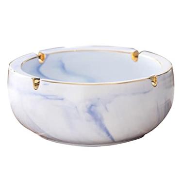 Imagem de Cinzeiro portátil de mesa, cinzeiro de cerâmica, textura de mármore, suporte de cinzeiro externo com linha dourada, cinzeiro de charuto de grande calibre para decoração de escritório em casa, para