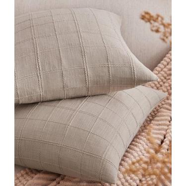 Imagem de ZeeMart Conjunto de 2 capas de almofada xadrez de linho, 40,6 x 40,6 cm em toda a grade cinza-acinzentado, grade dupla face, decorativa de fazenda, bordada, capas de almofada de sofá de algodão