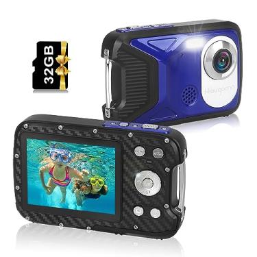 Imagem de Heegomn Câmera Digital À Prova D'Água, Subaquática De 5,2 Metros, Lcd 2,8" Hd1080P, 30Mp, Filmadora Infantil Com Cartão 32 Gb E Bateria Recarregável, Ação Para Adolescentes Estudantes, Presente Azul