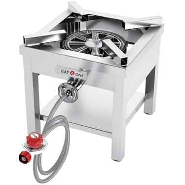 Imagem de Fogão GasOne Queimador de propano de aço inoxidável de 275.000 BTU com regulador com mangueira trançada de aço para cozinhar ao ar livre, frango de peru