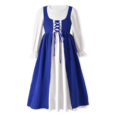 Imagem de HIHA Vestido infantil renascentista tamanho 10-11 vestidos medievais manga bufante roupas vitorianas azul