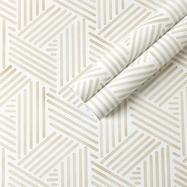 Imagem de Ismoon Papel de parede boho 199.9 cm x 43.9 cm papel de parede bege moderno papel de parede geométrico linha neutra papel de parede removível texturizado hexágono locatário amigável cozinha banheiro
