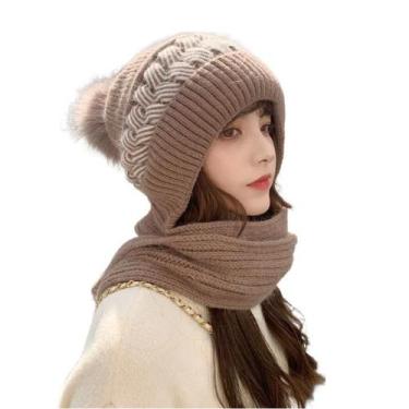 Imagem de Gorro Touca Forrada C/ Cachecol Fixo Lã Quente Frio Inverno - Modas Fa