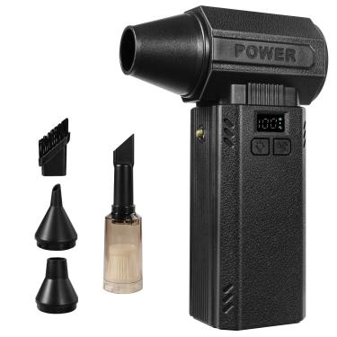 Imagem de Newdehanm Ventilador turbo violento, espanador elétrico de ar comprimido e aspirador de pó, soprador de ar portátil recarregável sem fio portátil com luz LED e banco de energia para PC, exterior, casa