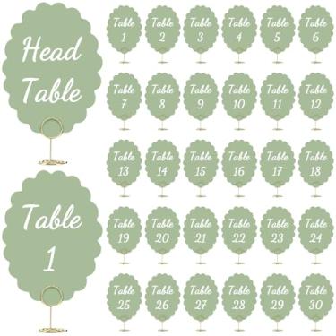 Imagem de AmazingSpark Conjunto de 31 números de mesa de casamento 1-30 com suportes 14 x 10 cm cabeça e mesa de presente cartões com suporte de cartões dupla face para centros de recepção, eventos, decorações