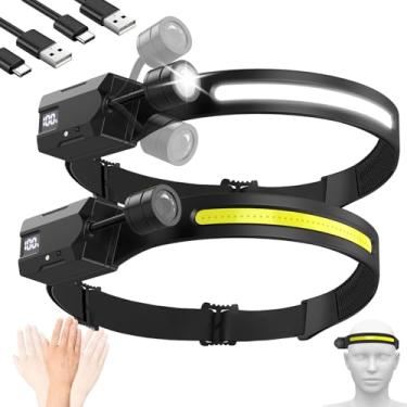 Imagem de Lanterna de LED (pacote com 2), lanterna giratória e removível e lâmpada de cabeça de LED COB, luz de testa super brilhante COB 230°, sensor de movimento 2 fontes de luz para local de trabalho