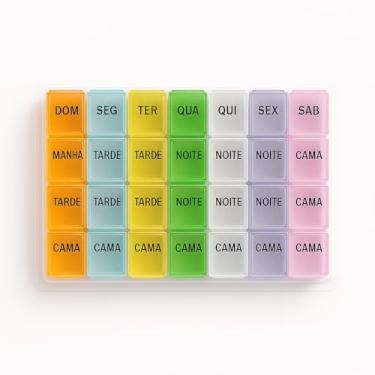 Imagem de Porta Comprimidos Semanal com 7 Compartimentos – Organizador de Medicamentos Diário, Caixa de Remédios Portátil para Viagem e Uso Doméstico