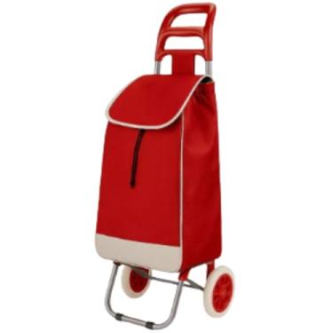 Imagem de Carrinho de Compras Dobrável com Rodas, Carrinho de feira, Sacola para Supermercado, Multiuso, Vermelho