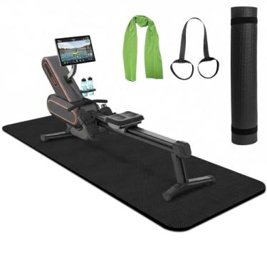 Imagem de Tapete para máquina de remo 244 x 71 cm com toalha esportiva e alça, tapete de esteira compatível com Peloton Bike, Row & Concept 2, máquina de remo, bicicleta ergométrica, equipamento de ginástica