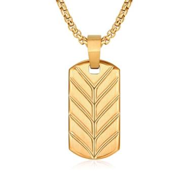 Imagem de WP WEPICK Colar de elos de corrente para homens, colar de aço inoxidável banhado a ouro 18 K, pingente de folha que não mancha, joias para homens e mulheres, 50 a 55 cm, Aço inoxidável, Sem Pedra