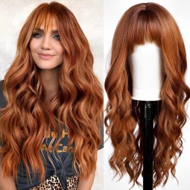 Imagem de Peruca KOME Orange, cabelo sintético longo e ondulado para mulheres de