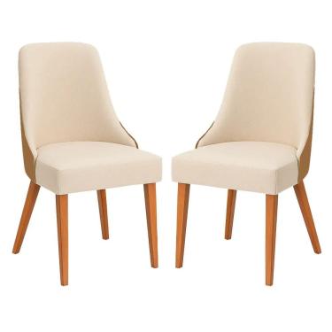 Imagem de Kit 2 Cadeiras Beatriz Estofadas Tecido Linho Valverde Cor Bege
