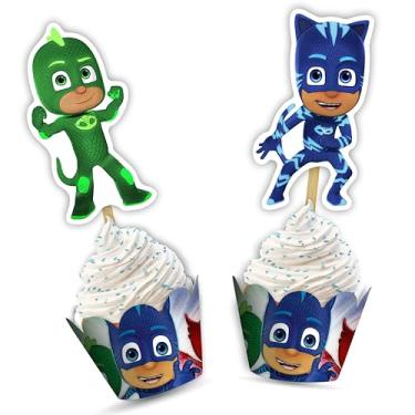 Imagem de PJ Msks Decoração de cupcake – Embalagens de festa coloridas e temáticas para cupcakes e guloseimas | Perfeito para festas de aniversário, eventos temáticos e celebrações divertidas | Design fácil de