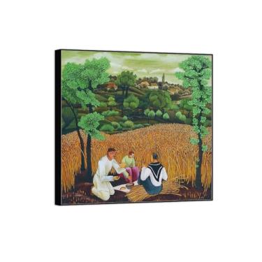 Imagem de BMZFYBS Arte de parede em tela reprodução de pintura famosa - imagens de moldura preta para sala de estar - colheitadeira - pôster e impressões 80 x 80 cm 31 x 31 pol