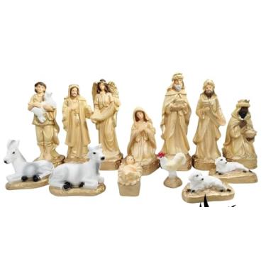 Imagem de Presépio de Natal Completo 13 Peças – Gesso Resinado com Detalhes Dourados