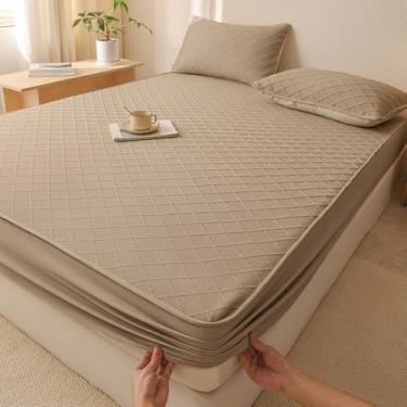 Imagem de Lençol de encaixe, colchão grosso, protetor à prova de poeira, com bolso profundo, confortável, macio, silencioso, capa de colchão lavável, protetor de móveis - cáqui ||180 x 200 cm (conjunto de 3