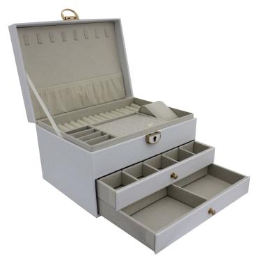 Imagem de Porta Jóias Portátil Divisória Organizador Feminino Multiuso Branco 23*17.5*13.5CM
