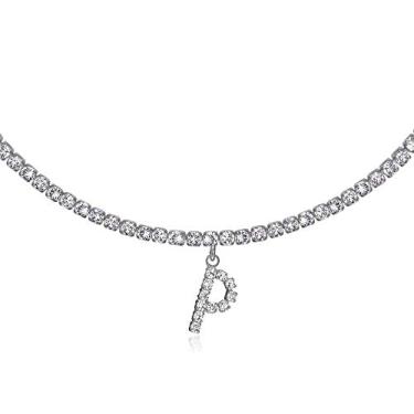 Imagem de Colar de letras banhado a ouro 14 k, corrente de tênis, gargantilha com inicial de zircônia cúbica, Metal, Zircônia cúbica