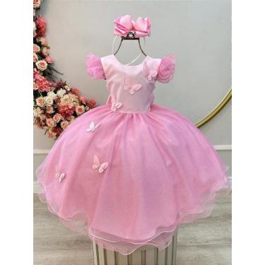 Imagem de Vestido Infantil Rosa Jardim das Borboletas para Festas - Tamanhos Var