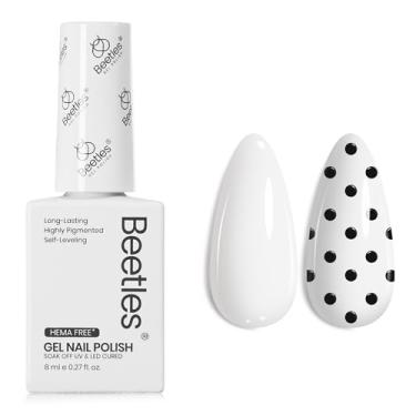 Imagem de Esmalte de gel branco Beetles - Esmalte de gel francês sem hema alto brilho de imersão em ritmo branco puro esmalte de unhas arte de manicure salão de beleza cor branca garrafa