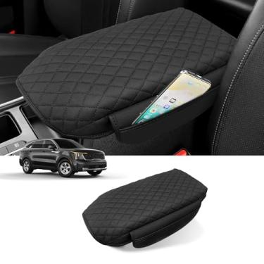 Imagem de Rilsen Capa de console central personalizada para Kia Sorento 2026 2025 2024 2023 2022 2021 acessórios de capa de apoio de braço de couro PU protetor de caixa de assento com bolsos bolsa de