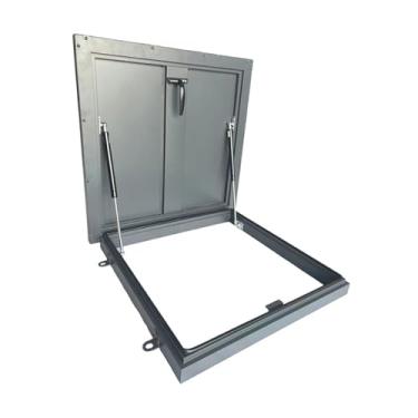 Imagem de Escotilha de acesso ao telhado, porta de segurança de aço para telhado, cobertura de sótão revestida a pó galvanizado com alça bloqueável, hastes hidráulicas (preto, 70 x 70 cm/178 x 178 cm)