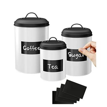 Imagem de LF Likefair Farmhouse Kitchen Canisters Set of 3,Food Storage Containers for Home Kitchen, Tea, Herbs, Sugar, Salt, Coffee, Flour, Herbs (White & Black)