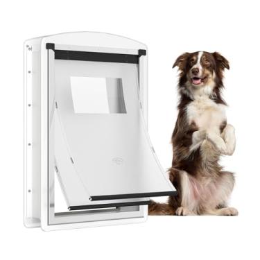 Imagem de MAVRICTECH Porta de cachorro para porta externa, estrutura de aço, aba dupla magnética, fácil instalação, painel de fechamento, segura, serve para animais de estimação de até 50 kg (grande), à prova