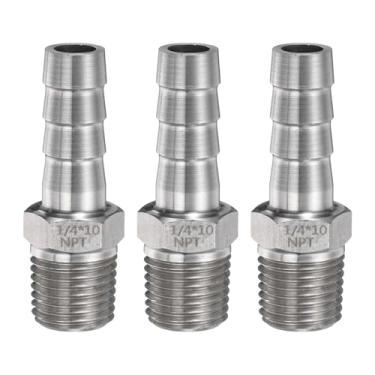 Imagem de HARFINGTON 3 peças de aço inoxidável para mangueira de encaixe de farpa 0,4" (10 mm) farpado x 1/10.2 cm NPT macho encaixe de tubulação mangueira de ar acessórios de farpa acoplador adaptador de