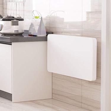 Imagem de Mesa de jantar dobrável retrátil simples para cozinha, prateleira de armazenamento montada na parede, mesa de armazenamento multifuncional dobrável de madeira maciça