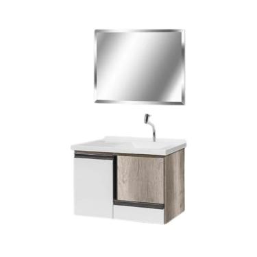 Imagem de Conjunto Gabinete Banheiro 80cm Espelheira e Cuba Suspenso (Barrique/Branco)