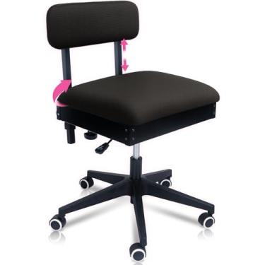 Imagem de Pink Power Cadeira de costura preta com rodas e suporte ajustável para as costas - Cadeira hidráulica sem braços para máquina de costura para artesanato, acolchoado - Móveis de quarto - Cadeira de