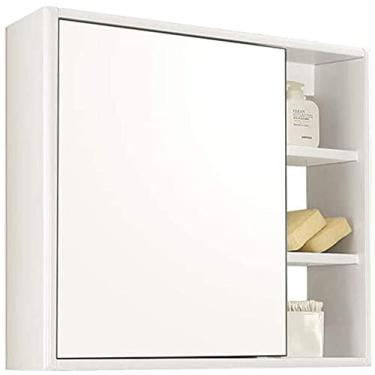 Imagem de Armário de espelho de banheiro de madeira sem painel traseiro espelho de parede de porta única com rack de armazenamento (tamanho: 27,5 x 23,6 x 5,2 cm) ()