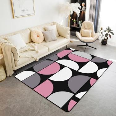 Imagem de Erosebridal Tapete de área de meados do século boho colorido tapetes de sala de estar, 1,6 m x 1,28 m, rosa arte moderna geométrico decorativo tapete estético abstrato decoração de quarto tapete de