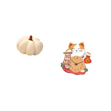 Imagem de Fenteer Almofada de Pelúcia com Relógio de Gato de Abóbora Encantadora para Decoração de Quarto Infantil, Sofá E Cozinha, Almofada Silenciosa para Pendurar Na