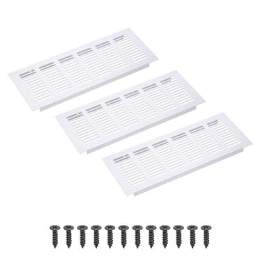 Imagem de PATIKIL Grade de ventilação retangular de 25 x 10 cm, 3 peças de cobertura de ventilação de alumínio com parafusos de montagem para guarda-roupa de porta de armário de armário, prata