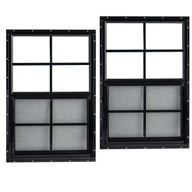 Imagem de Shineforu Janelas pretas de 76,2 cm x 91,4 cm, janelas pequenas com vidro temperado - Montagem embutida | Melhor escolha para galinheiro, estufa, garagem, teatro