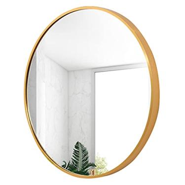 Imagem de Espelhos de banheiro 19,7 polegadas dourado montado na parede espelho redondo HD espelho de maquiagem banheiro contemporâneo espelho de maquiagem espelhos grandes decoração de parede espelho de parede