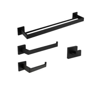 Imagem de Ferragens de banheiro preto fosco para banheiro toalheiro de aço inoxidável 304 suporte de papel higiênico suporte de sabão líquido barra de toalha vaso sanitário moderno (conjunto de 2 barras 60 cm