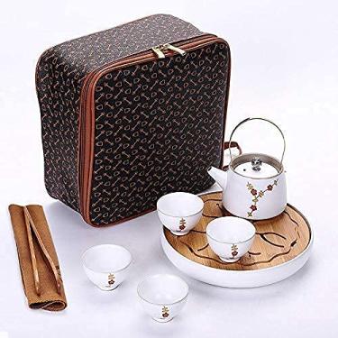Imagem de Conjunto de chá de chaleira de cerâmica um conjunto de chá de quatro xícaras de viagem Ding Kiln conjunto de chá de cerâmica conveniente esmalte fosco bandeja de chá 200 ml seis conjuntos (Aa)