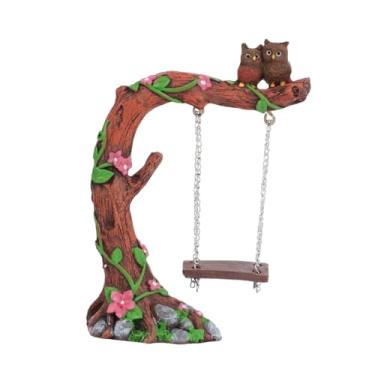 Imagem de IEUDNS Casal de corujas de resina em uma estatueta de árvore de flores, micro arte de paisagem, decoração de aquário, decoração de jardim secreto para café,