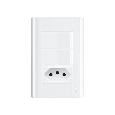 Imagem de Interruptor Simples Duplo E Tomada 2p+t 10a Fame Modulare Com Placa 4x2 Branco
