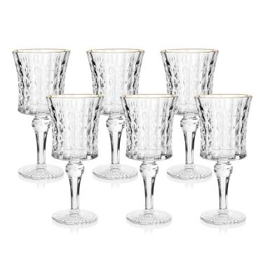 Imagem de Jogo De Taças Copa E Cia 6 Peças Vitreo Com Filete Dourado 21 X 9 Cm