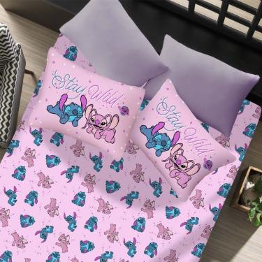 Imagem de Jogo De Cama Casal 3 Pçs Stitch Disney 70% Algodão 30% Poliéster Stitch E Angel Love