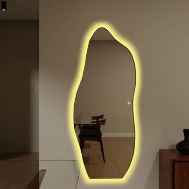 Imagem de Espelho 150cm e06 couro cafe led amarelo bivolt touch - CUBAS E GABINE