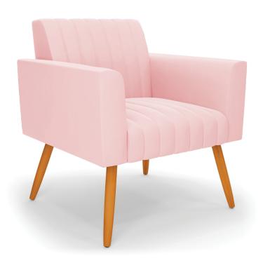 Imagem de Poltrona Viena Gomada Suede Rosa Bebê Pés Palito Castanho - D'Rossi